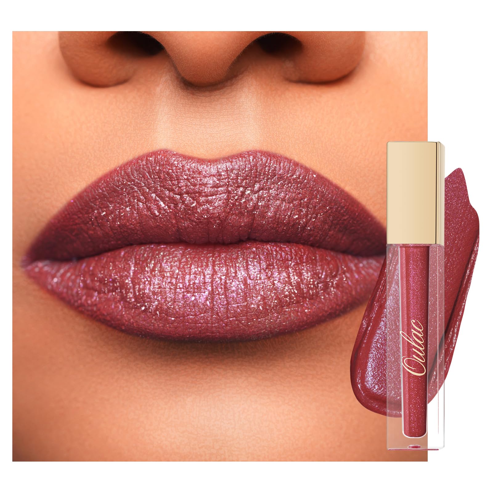 Oulac Red Brown Matte Lipstick for Women, Glitter Liquid Lip Stick with Sequin, Long Lasting Lip Stain, High Impact Lipcolor, Waterproof Lightweight Soft, Vegan & Cruelty-Free MS07 — image 1