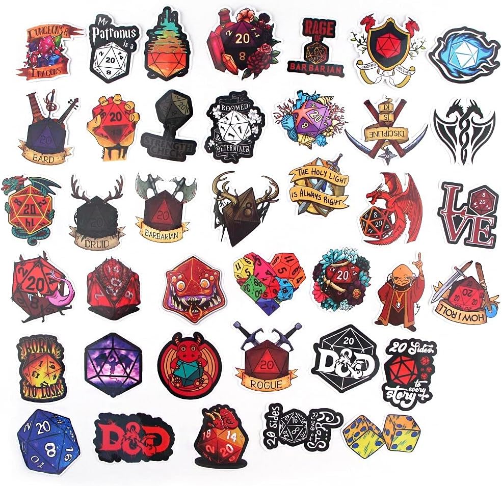 39 Pcs/Set Dungeons and Dragons Stickers Game Sticker Car Luggage Waterproof Cartoon Sticker for Phone Guaitar Skateboard Sticker .Dungeons and Dragons Decals