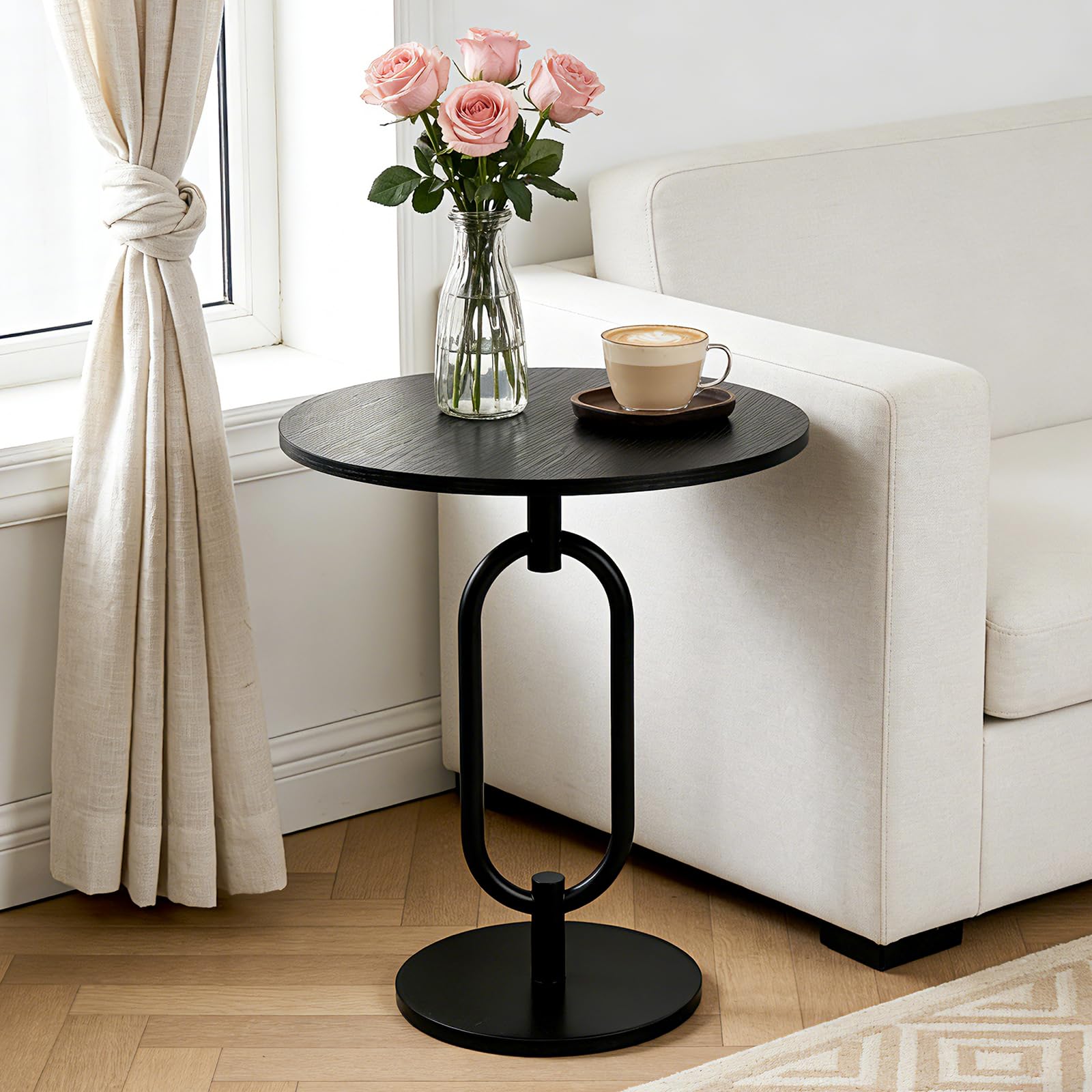 Photo 1 of 17In(W) x19In(H) Black Round Side Table Heavy Duty Modern End Table Stable Sofa Side Table Marble Base Accent Coffee Table Nightstand for Living Room Bedroom