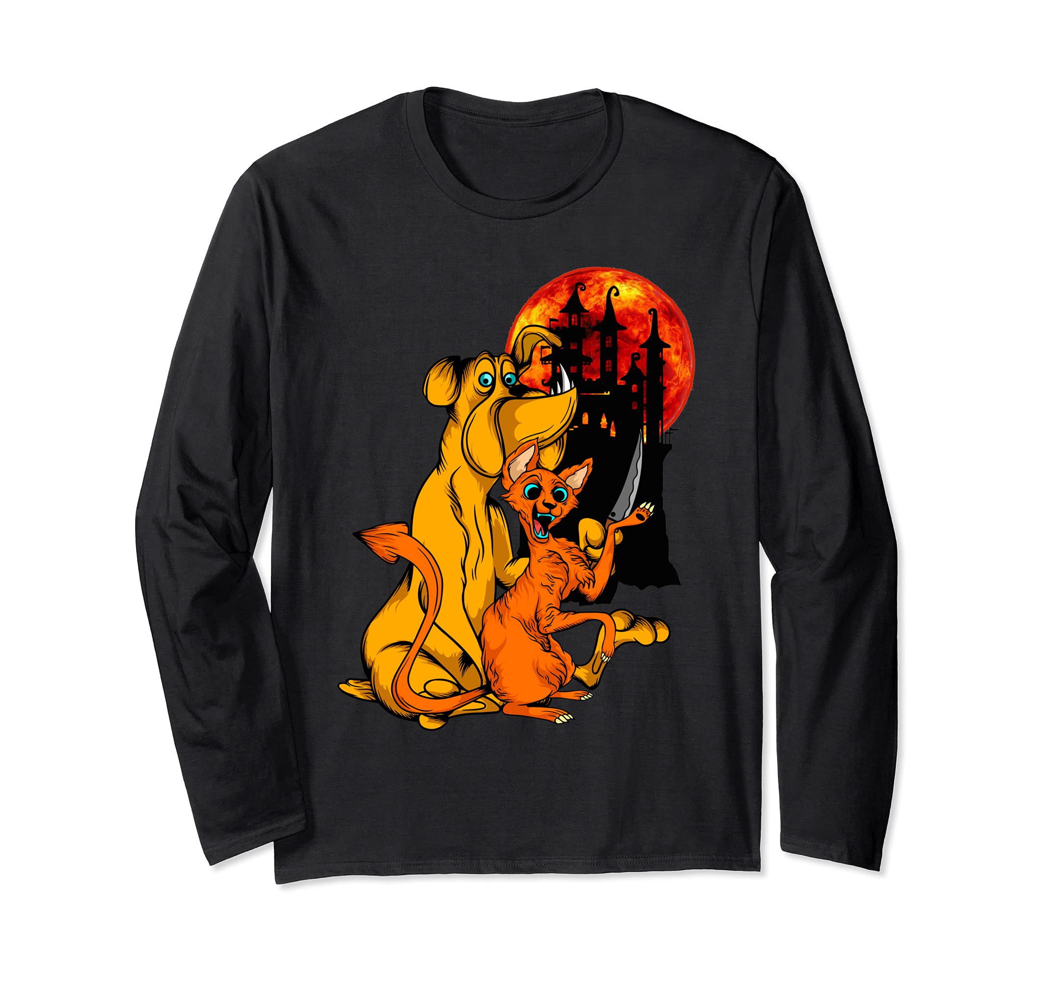 Transylvanian Monster Cat and Dog with Blood Moon #003 Long Sleeve T-Shirt