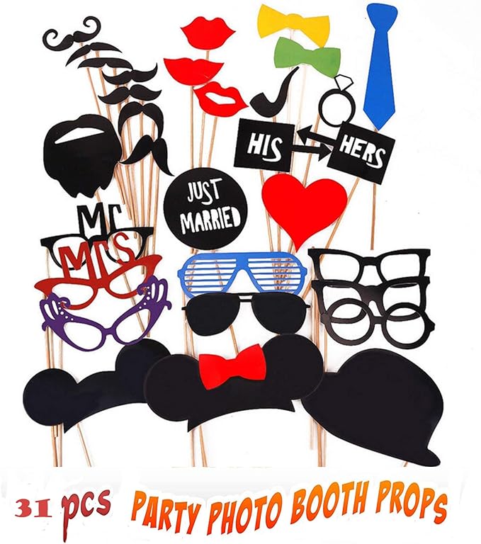 Photo Booth Props 31 piece DIY Kit for Wedding Party