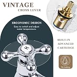 Wasserrhythm Victorian Basin Pillar Taps Pair Chrome Brass Cross Lever view 3