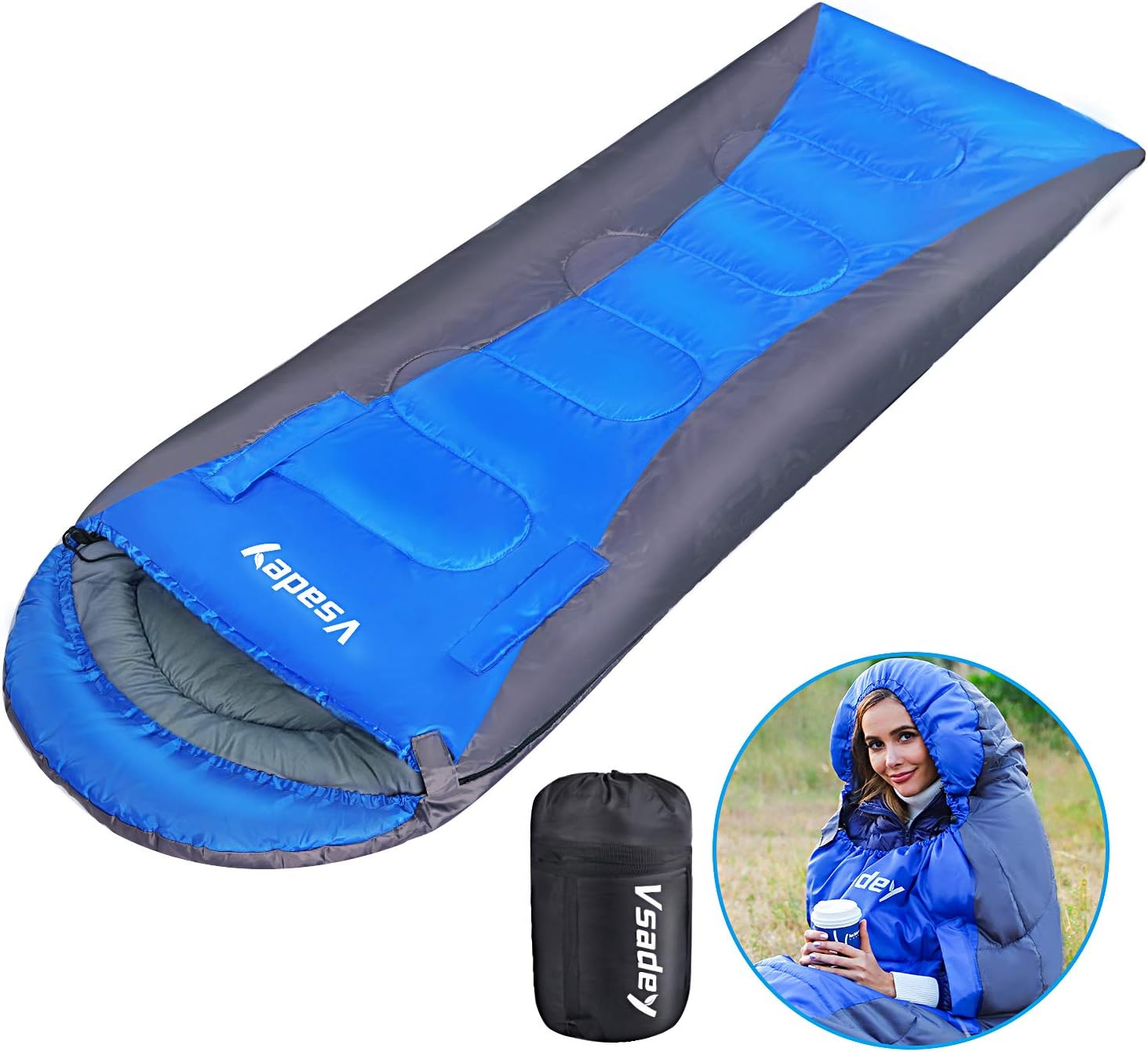 Vsadey Sleeping Bag for Adults & Kids 3 Season Outdoor Envelope