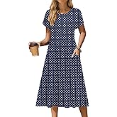 Zeagoo Women Summer Short Sleeve Midi Dress with Pockets Casual Aline Flowy Tshirt Dress Floral Vocation Beach Sundress