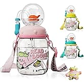 Whale Fountain Tumbler, Drinking Cup With Whale Squirt, 18oz Whales Water Bottle With Adjustable Strap, Spill Proof Whales Cup For Kids, Portable Leak Proof Training Sippy Cups For School (A-Pink)