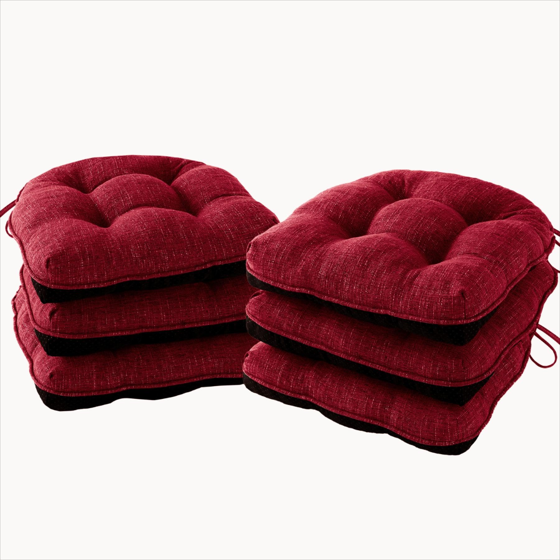 Photo 1 of ***ONLY 3***IPYNBAP Chair Cushions for Dining Chairs Set of 6, Kitchen Chair Cushions, Chair Pads with Ties and Non Slip Backing, Tufted Memory Foam Seat Cushion 6 Pack, 15.5" x 15.5" x 4", Red