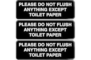Excello Global Products Please Do Not Flush Paper Towels or Femine Products in Toilet Sign: Easy to Mount Informative Plastic Sign with Symbols 9"x3", Pack of 3 (Black)
