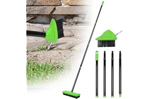 AJIMY 3 in 1 Weeding Wire Metal Brush Tools, Concrete Scrub Deck Brush with Long Handle for Moss, Tough Stains on Paving, Garden, Patio, Pool