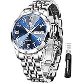 OLEVS Mens Watches Dress Waterproof Watch with Date Day Analog Quartz Wrist Watch Large Roman Numerals Classic Luxury Luminous Scales 41mm Big Face Relojes para Hombres