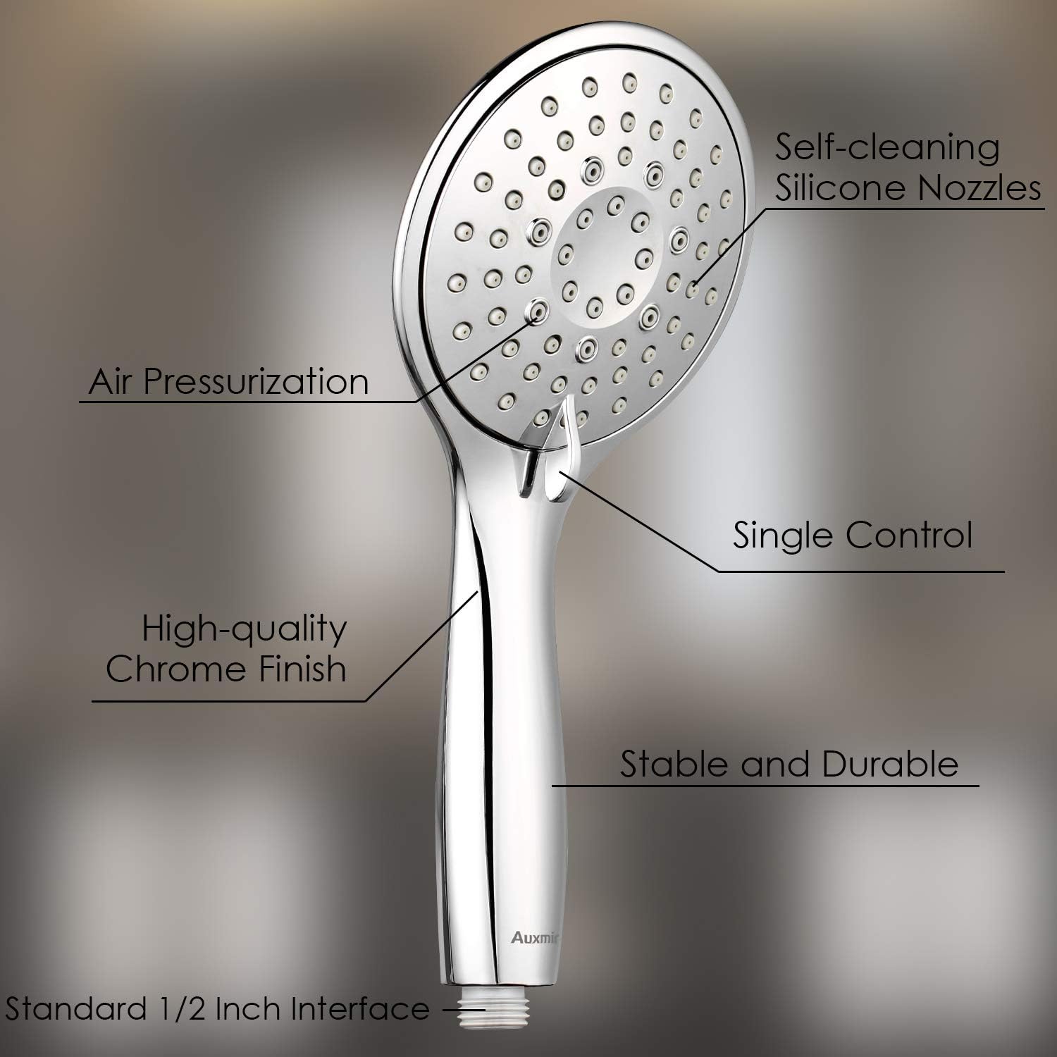 Spa Auxmir Duschkopf Chrome Handbrause Mit 3 5 Strahlarten Hochdruck Wassersparende Duschbrause Mit 100mm Durchmesser Fur Badezimmer Badausstattung Badaccessoires