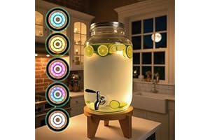 JHHJIFY Drink Dispenser Stand, LED Lighting Beverage Dispenser Stand Wooden, Drink Dispenser Holder, Suitable for 1-2 Gallon Containers, Use Scene Wedding, Halloween, Birthday, Christmas Party