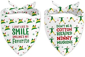 SAUKORE 2 Pack Christmas Dog Bandanas, Buddy The Elf Dog Costume Accessories, Funny Elf Pet Scarf, Cute Triangle Bibs Set, Novelty Xmas Decorations for Small Medium Large Dogs Cats
