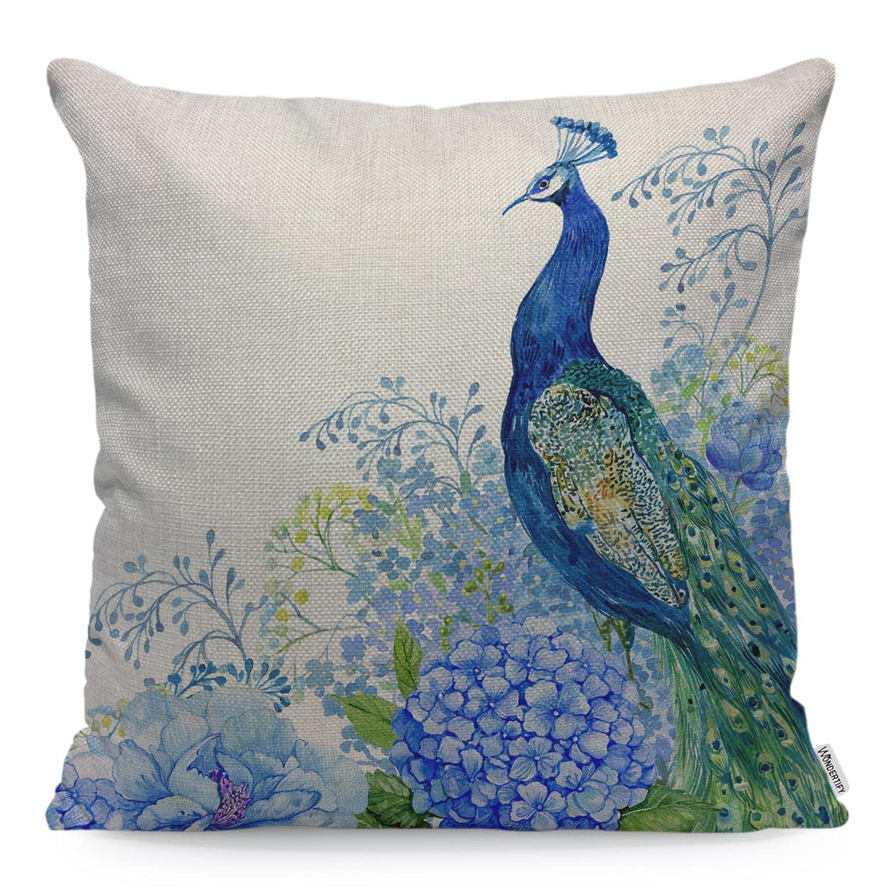 WONDERTIFY Peacock Cushion Cover Big Bird Animal Peacock Flowers Pillowcases for Men Women, Pillow Cover Living Room Farmhouse 45X45 Cm