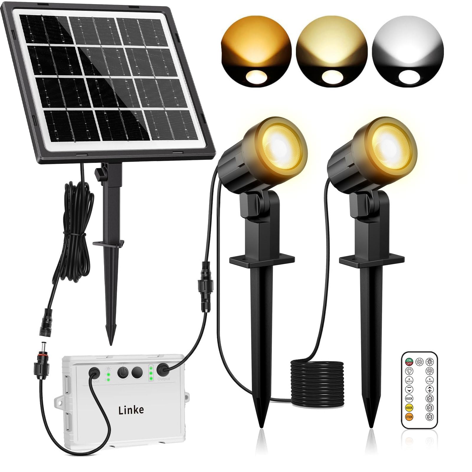 Linke Solar Spotlights Outdoor Garden, 2700K/4000K/6500K Adjustable 2 in 1 Landscape Spotlights, IP66 Waterproof Dusk to Dawn Solar Uplighters for Pathway Yard Tree Patio & Lawn