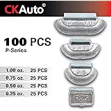 CKAuto 100Pcs P Type Lead Clip on Wheel Weights Assortment, 0.25oz, 0.5oz, 0.75oz, 1.0oz, 25Pcs for Each Style, Uncoated