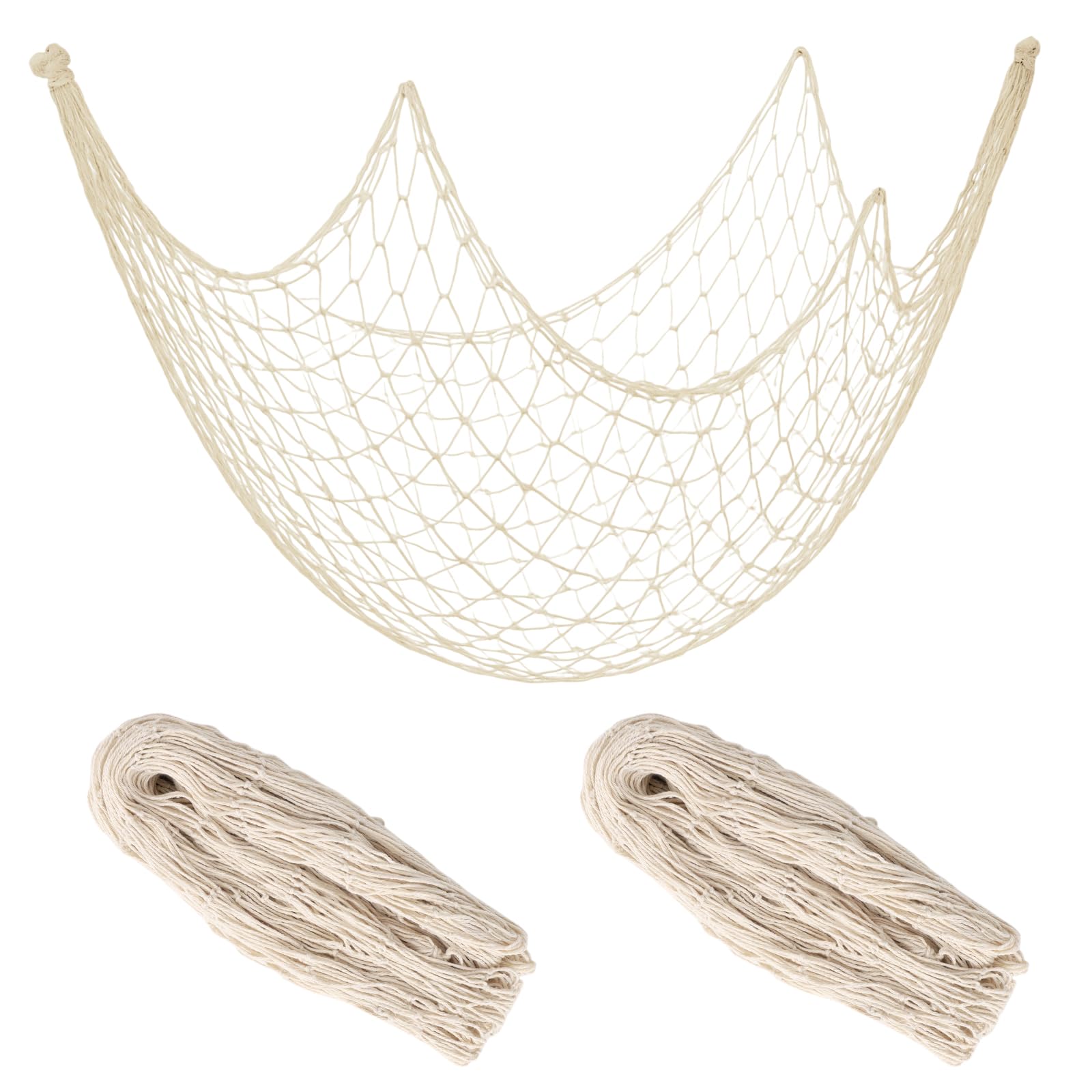 Photo 1 of 2pcs Fish Net Decorations for Party, 80x40in Natural Cotton Hawaiian Fishing Net Decorative Nautical Themed Fishnet for Pirate Ocean Party Wall Hanging & Table Cover