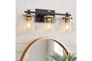diniluse 3 Light Bathroom Light Fixtures, Black Gold Bathroom Vanity Light with Clear Glass Shade, Vintage Gold Bathroom Lights Over Mirror, Modern Wall Sconce for Bathroom