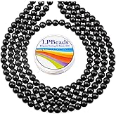 LPBeads 200Pcs Polished 6mm Round Natural Black Obsidian Gemstone Loose Beads with Stretch Cord for Jewelry Making Bracelets