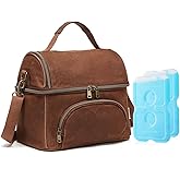 neatlife Waxed Canvas Lunch Bag for Men, Small Soft Cooler Bags Insulated with 2 Ice packs, Women Lunch Bags for Work, 10.5L 2 Compartments Leakproof Lunchbox for Work, Camping, Beach and Road Trips