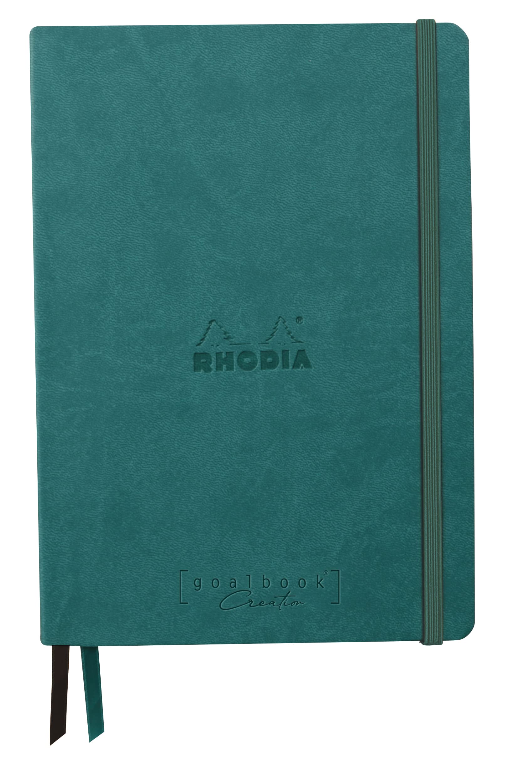 RHODIA 194447C - Rigid Notebook Goalbook Creation Peacock - A5 - 14.8x21cm - Dotted - 160 pages Maya Black 120g/m² paper - 2 Ribbons - Imitation Leather Cover — image 1