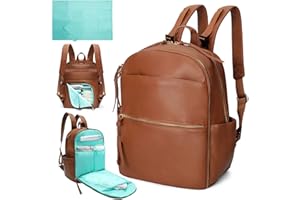 MOMINSIDE Diaper Bag Backpack with 6 Insulated Pockets, Leather Baby Bag for Mom Dad, Baby Registry, 18 Pockets, Changing Pad, Stroller Straps, Wet Dry Bag (Brown)