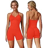 ABOCIW Workout Sets for Women 2 Piece Seamless Impact Longline Strappy Top Scrunch Butt High Waist Biker Shorts Gym Set
