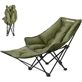 Naturehike Seastar Reclining Camping Chair, Padded Camp Chair with Detachable Footrest, Green