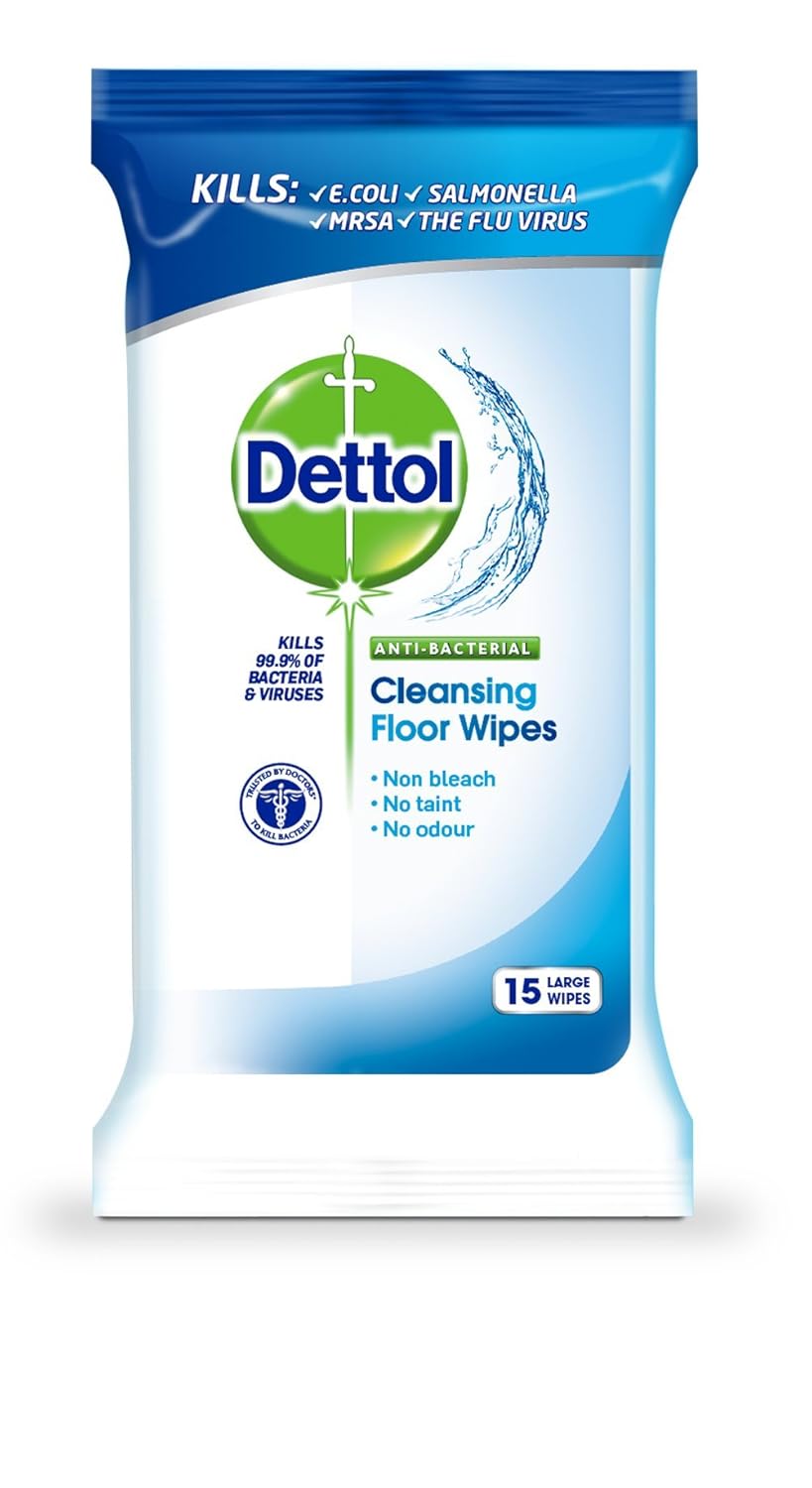 Dettol AntiBacterial Cleansing Floor Wipes 15 Extra Large, Pack of 3