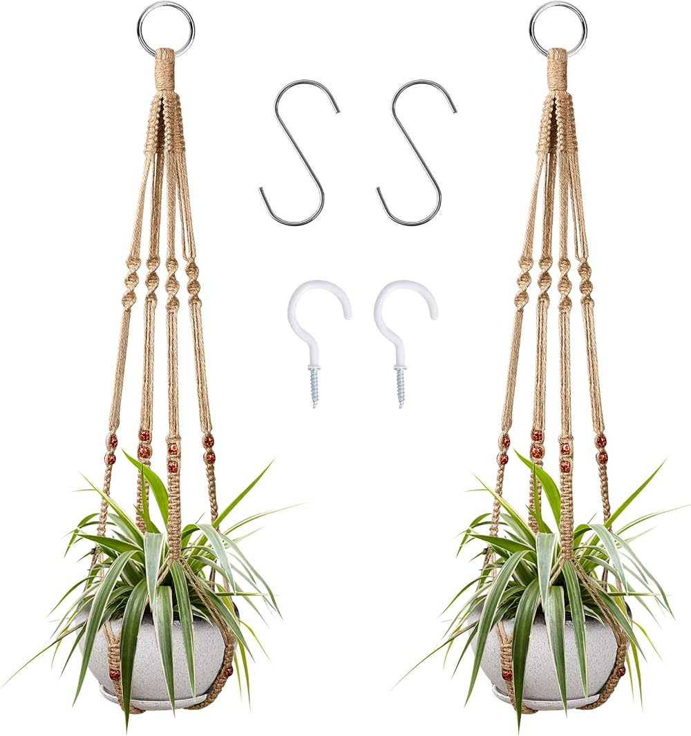 Augshy 2 Pcs Plant Hangers Macrame Hanging Planter with 4 Hooks 35 Inch