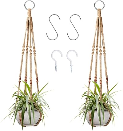 Augshy 2 Pcs Plant Hangers Macrame Hanging Planter with 4 Hooks 35 Inch