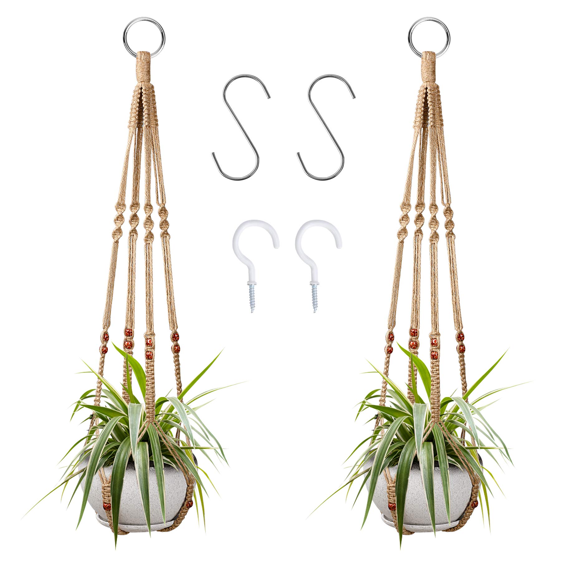 Augshy 2 Pcs Plant Hangers Hanging Plant Holder for Indoor Outdoor Decor Macrame Hanging Planter Basket with 4 Hooks(35 Inch)