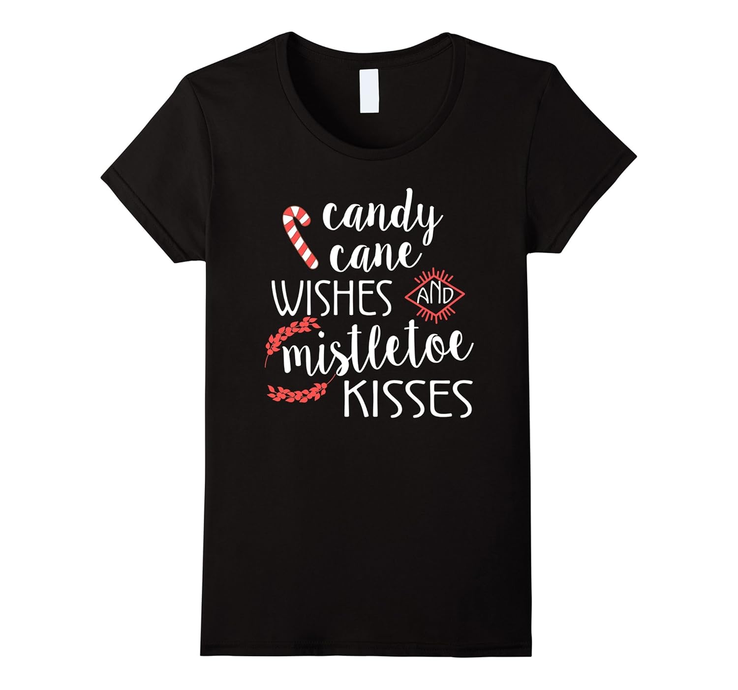 Womens Candy Cane Wishes Mistletoe Kisses- Women's Christmas Shirt-Rose