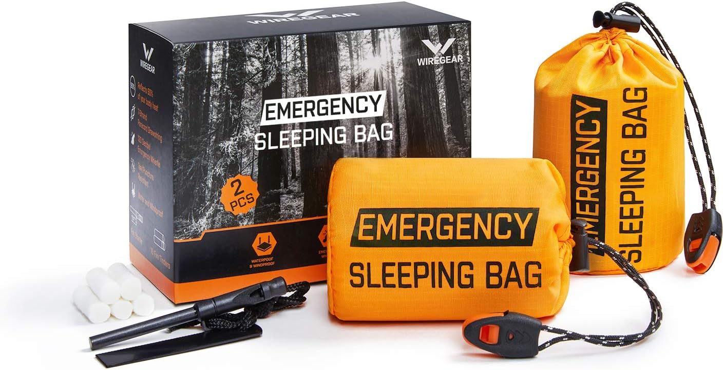 W WIREGEAR Bivy Bag Emergency Sleeping Bag Survival Sleeping Bag Lightweight and Waterproof Includes Fire Starter 5 Fire Tinders Suitable for Hiking Camping Outdoor Activities : Sports & Outdoors