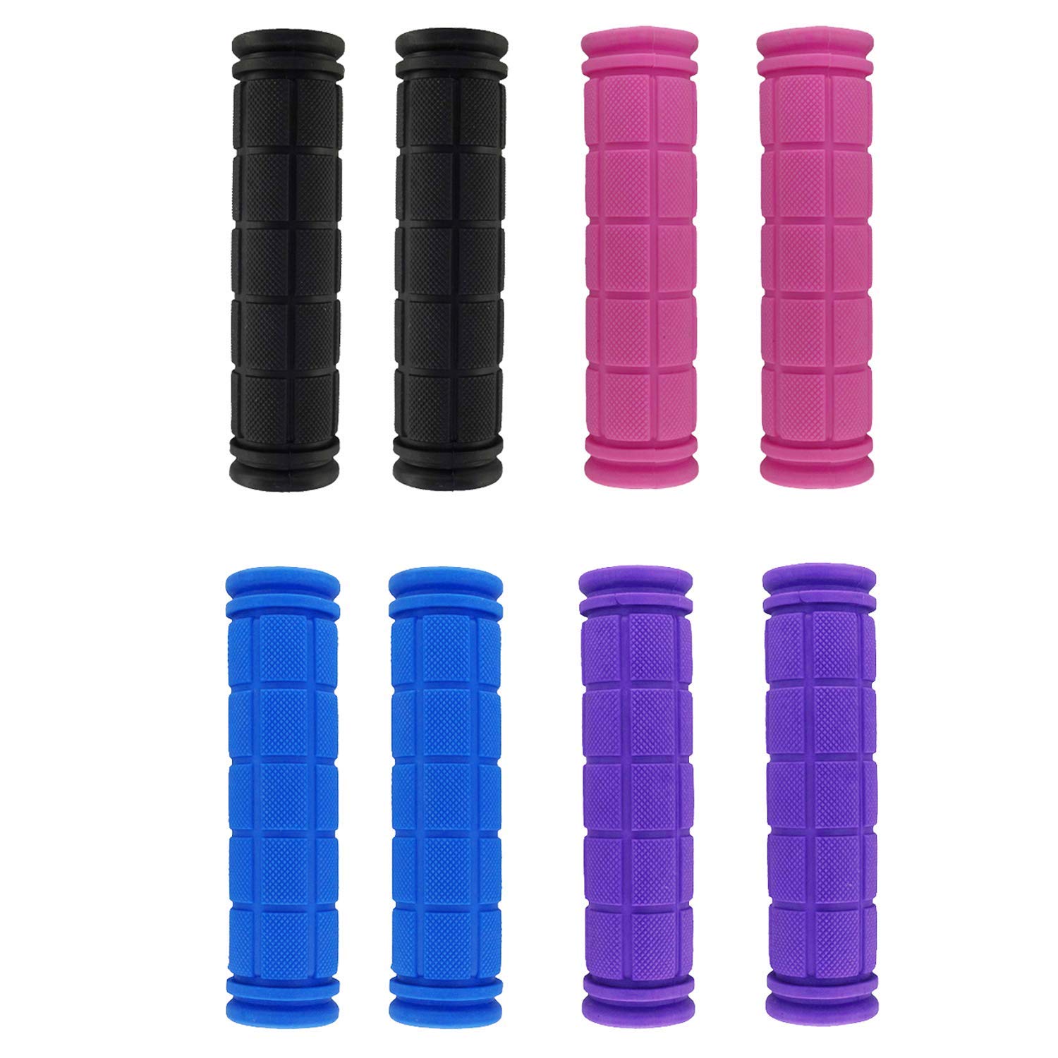 Airsun 4 Pairs Bicycle Handle Bar Grips Mushroom Grips For BMX/MTB/Road Mountain/Boys and Girls Kids Bikes, 4 Colors, Black, Blue, Pink, Purple