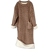 TANGNADE Winter Warm Fleece Nightgowns for Women Long Sleeve Full Length with Pockets Soft Flannel Pajama Night Dress