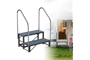LXVOOEE Rv Steps with Handrail 2 Step, Hot Tub Steps with Anti-Slip Mats, Heavy Duty Metal Mobile Home Stairs, Camper Steps for Travel Trailer,Portable Step Ladder for Spa, Pool and Porch