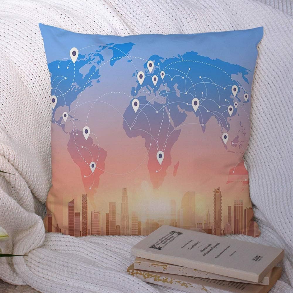 Pillow Case Decorative Square Pillowcase Graphic Social Media Downtown Tower Communicatiternet Copy Network Connectidustrial City Online Cozy Polyester Cushion Case for Bedroom Sofa 20x20 Inch