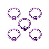 5PCS Anodized Purple Captive Bead Ring 14g 5/16 8mm