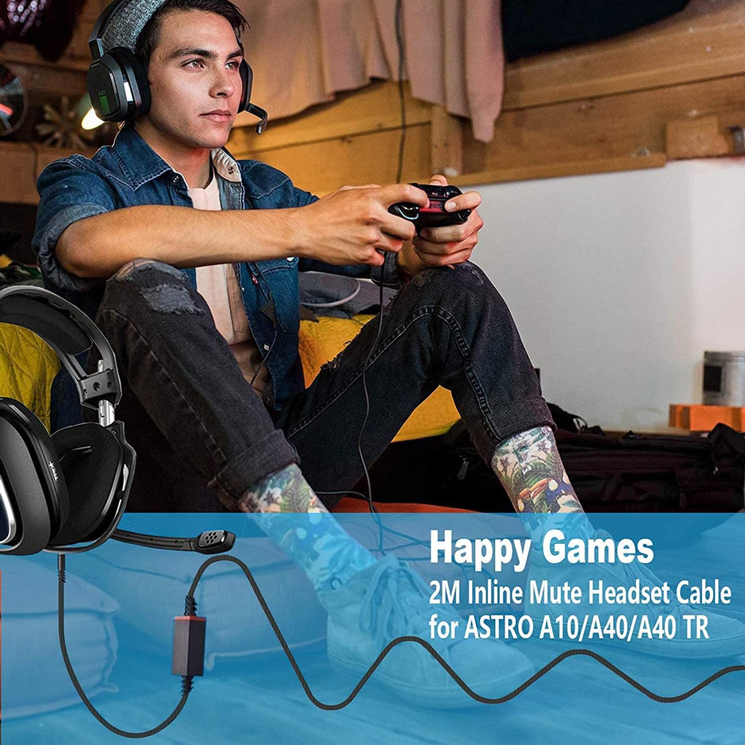 LecLooc Replacement A40 Cord Compatible with Astro Headset, Inline Mute Audio Cable for A10/A40/A40TR Gaming Headset, Fit for PS5, PS4, Xbox Controller 6.5 Feet