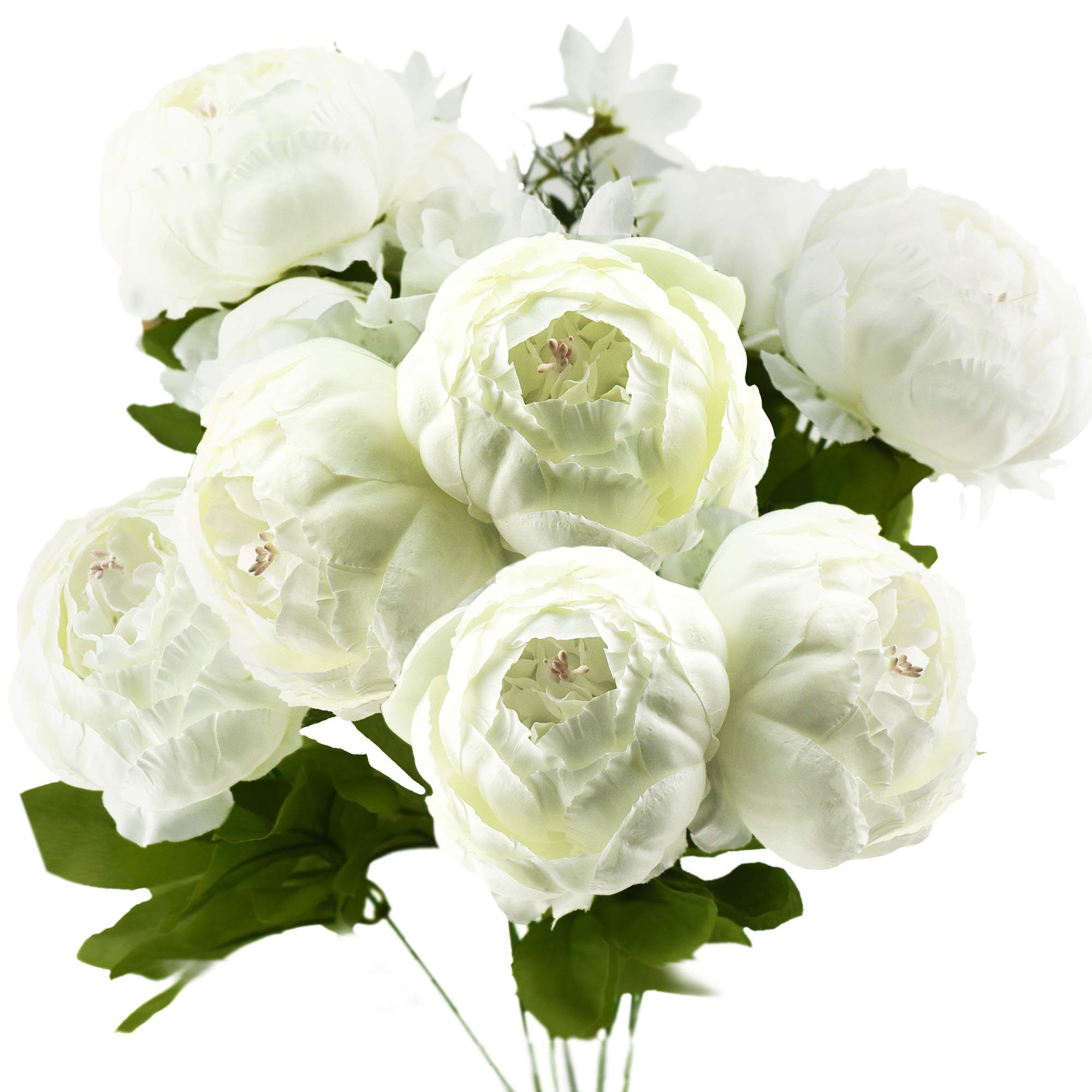 FiveSeasonStuff 1 Bouquet of White Peony Silk Artificial Flowers and Hydrangeas/Perfect for Wedding, Bridal, Party, Home, Office Décor