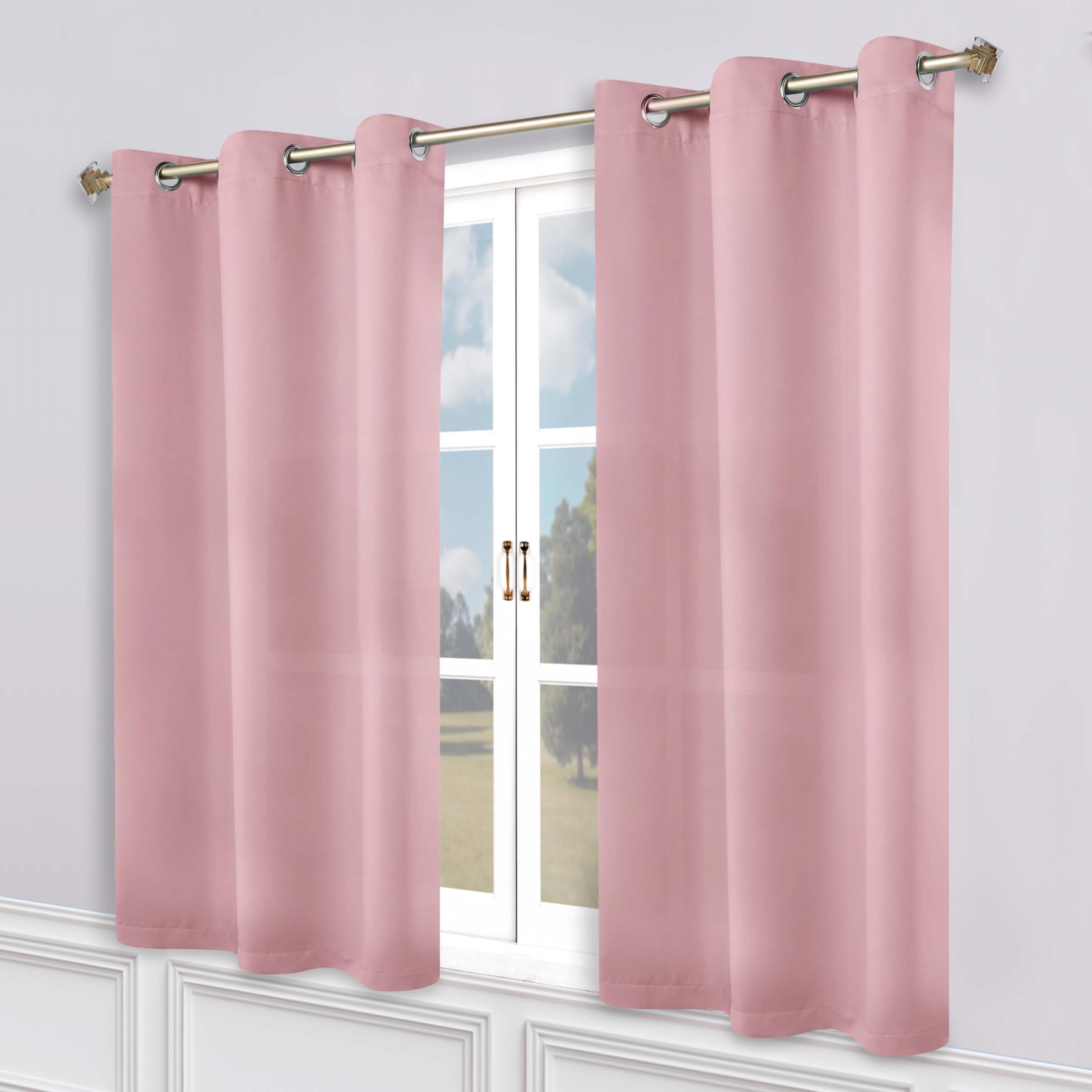 Superior Blackout Curtains, Room Darkening, Bedroom, Drapes, Kitchen, Living Room Window Accents, Sun Blocking, Thermal, 2 Pack, 8 Grommets, Solid Blackout Curtains, Set of 2, 52″ x 72″, Mauve Chalk