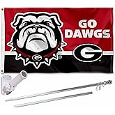 Georgia Bulldogs Go Dawgs Flag with Pole and Bracket Holder University Set
