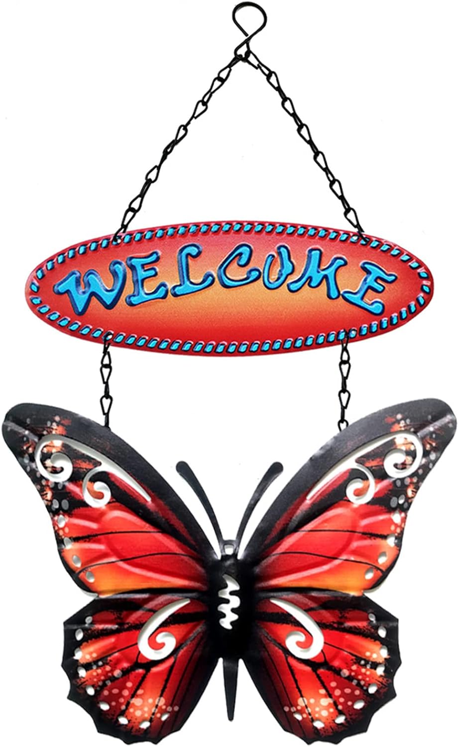 Plaques & Wall Art - LITIALLY Welcome Sign for Front Door, Butterfly Garden Decor Sign, Premium Metal Butterfly Wall Decor, Hanging Butterflies for Porch,Garden, Front Door Welcome Decor