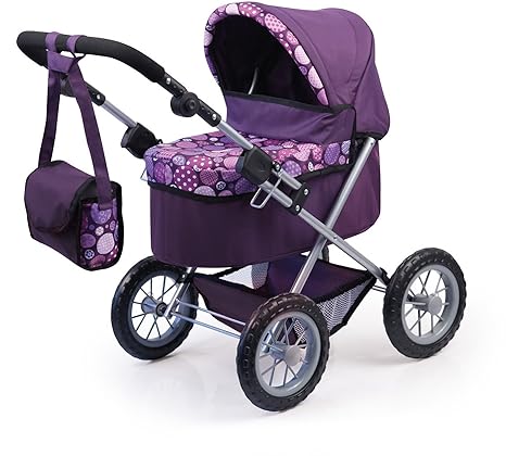 Bayer Design 1309400 Puppenwagen Trendy, höhenverstellbar, zusammenklappbar, Pflaume, Punkte