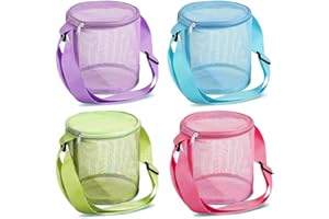 Emapoy 4PCS Sea Shell Bags for Beach,Mesh Seashell Holder,Shelling Collecting Tools Travel Sand Storage Bucket for