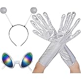 obmwang Alien Costume Accessories Set Including Alien Headband Glasses Long Gloves for Women Men Halloween Party