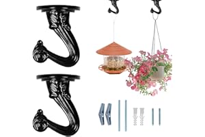 Yomideayard Ceiling Hooks for Hanging Plants Bird Feeders, Wall Mount Planters Hooks for Hanging Flower Pot Wind Chimes, Indoor & Outdoor Heavy Duty Garden Hanger (2, Black)