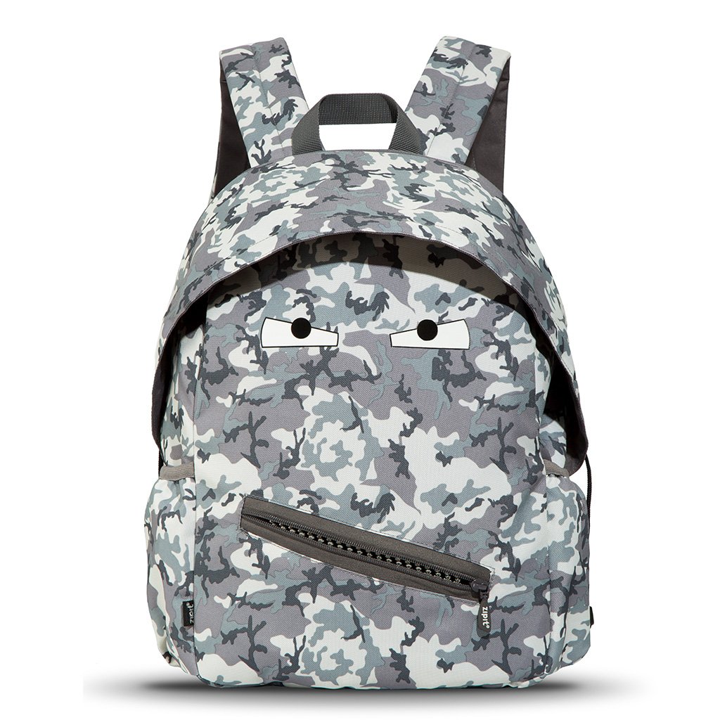 ZIPIT Grillz Backpack for Kids with Extra Side Pocket, Camo Grey