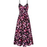 GRACE KARIN Women's 2026 Summer Maxi Dress Floral Tie Front Spaghetti Strap Casual Boho Beach Flowy Sundress with Pockets