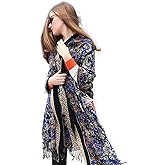 DANA XU 100% Merino Wool Pashmina Shawl for Women 96"x43", Oversized Cashmere Wrap with Tassels, Floral Travel Blanket Cape